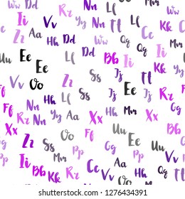 Light Purple, Pink vector seamless background with signs of alphabet. Blurred design in simple style with signs of alphabet. Pattern for trendy fabric, wallpapers.