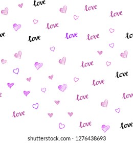 Light Purple, Pink vector seamless texture with words LOVE YOU, hearts. Colorful gradient phrase LOVE YOU, hearts in abstract style. Design for wallpaper, fabric makers.