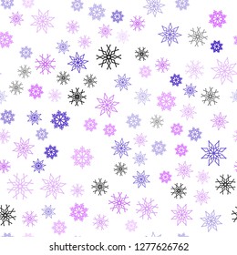 Light Purple, Pink vector seamless background with xmas snowflakes. Snow on blurred abstract background with gradient. Pattern for trendy fabric, wallpapers.