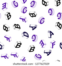 Light Purple, Pink vector seamless background with 3D signs of alphabet. Abstract illustration with 3D ABC symbols. Design for wallpaper, fabric makers.