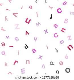 Light Purple, Pink vector seamless background with signs of alphabet. Shining colorful illustration with isolated letters. Pattern for trendy fabric, wallpapers.