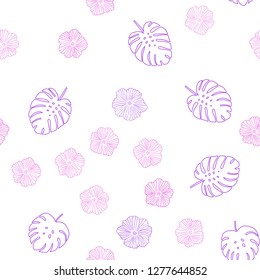 Light Purple, Pink vector seamless elegant template with flowers, leaves. Brand new colored illustration with leaves and flowers. Design for textile, fabric, wallpapers.