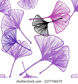 Light Purple, Pink vector seamless abstract backdrop with leaves. Decorative illustration with doodles on abstract template. Pattern for design of fabric, wallpapers.