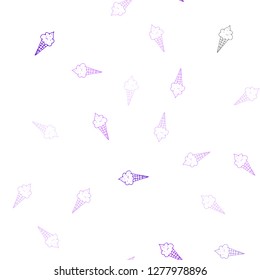 Light Purple, Pink vector seamless template with tasty ice-cream. Illustration with set of delicious sweet ice-cream cones. Pattern for ad, booklets, leaflets of restaurants.