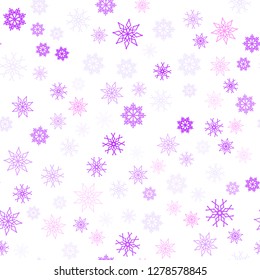 Light Purple, Pink vector seamless texture with colored snowflakes. Blurred decorative design in xmas style with snow. Pattern for trendy fabric, wallpapers.