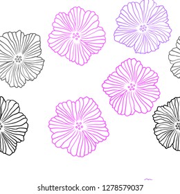 Light Purple, Pink vector seamless natural pattern with flowers. Glitter abstract illustration with flowers. Design for textile, fabric, wallpapers.