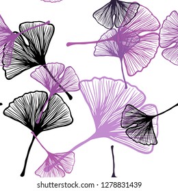 Light Purple, Pink vector seamless elegant template with leaves. Colorful illustration in doodle style with leaves. Design for textile, fabric, wallpapers.