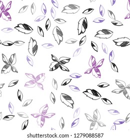 Light Purple, Pink vector seamless doodle pattern with leaves. Sketchy doodles with leaves on blurred background. Trendy design for wallpaper, fabric makers.