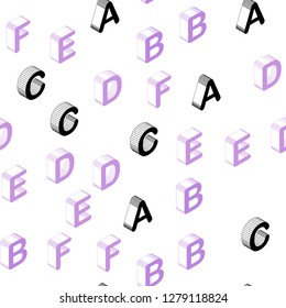 Light Purple, Pink vector seamless template with 3D isolated letters. Colorful gradient design in 3D style with signs of alphabet. Design for textile, fabric, wallpapers.