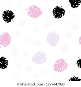 Light Purple, Pink vector seamless elegant template with flowers, leaves. Decorative design in Indian style on white background. Pattern for trendy fabric, wallpapers.