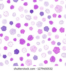 Light Purple, Pink vector seamless abstract pattern with leaves, flowers. Illustration with doodles on abstract template. Design for wallpaper, fabric makers.