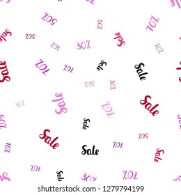 Light Purple, Pink vector seamless background with 30, 50, 70 % signs of sales. Abstract illustration with colorful gradient symbols of sales. Backdrop for ads, leaflets of Black Friday.