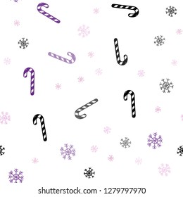 Light Purple, Pink vector seamless texture with xmas sweets, candies.
