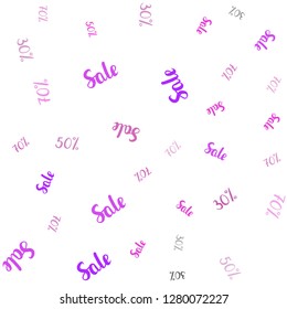 Light Purple, Pink vector seamless texture with selling prices 30, 50, 70 %. Illustration with signs of sales on abstract template. Backdrop for ads, leaflets of Black Friday.