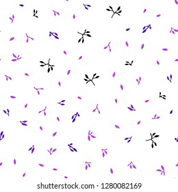 Light Purple, Pink vector seamless natural pattern with leaves. Glitter abstract illustration with doodles and leaves. Template for business cards, websites.