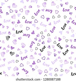 Light Purple, Pink vector seamless cover with quote LOVE YOU, hearts. Colorful illustration with quote LOVE YOU, hearts. Design for wallpaper, fabric makers.