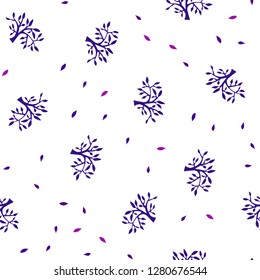 Light Purple, Pink vector seamless elegant pattern with leaves, branches. Colorful illustration in doodle style with leaves, branches. Template for business cards, websites.