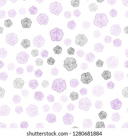 Light Purple, Pink vector seamless doodle layout with flowers. Glitter abstract illustration with flowers. Pattern for trendy fabric, wallpapers.