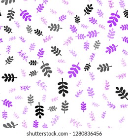 Light Purple, Pink vector seamless elegant wallpaper with leaves, branches. Colorful illustration in doodle style with leaves, branches. Texture for window blinds, curtains.