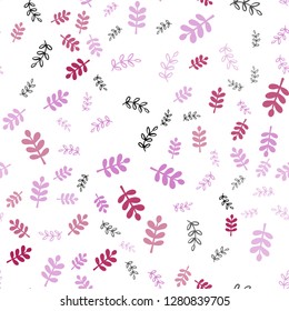 Light Purple, Pink vector seamless doodle backdrop with leaves, branches. Colorful illustration in doodle style with leaves, branches. Design for wallpaper, fabric makers.