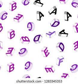 Light Purple, Pink vector seamless backdrop with 3D english symbols. Shining colorful 3D illustration with isolated letters. Design for wallpaper, fabric makers.