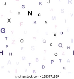 Light Purple, Pink vector seamless background with signs of alphabet. Colored alphabet signs with gradient on white background. Pattern for trendy fabric, wallpapers.