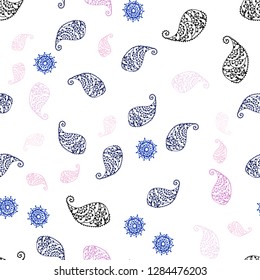 Light Purple, Pink vector seamless abstract backdrop with leaves and flowers. Brand new colored illustration with leaves and flowers. Design for wallpaper, fabric makers.