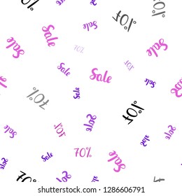 Light Purple, Pink vector seamless background with 70 % signs of sales. Gradient illustration with discount signs on white backdrop. Template for season sales, shopping ads.