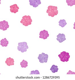 Light Purple, Pink vector seamless natural artwork with flowers. Colorful illustration in doodle style with flowers. Template for business cards, websites.