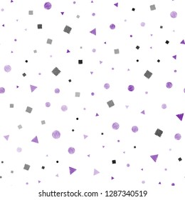 Light Purple, Pink vector seamless texture with poly style with circles, cubes. Decorative design in abstract style with lines, dots, cubes. Design for textile, fabric, wallpapers.