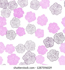 Light Purple, Pink vector seamless doodle texture with flowers. An elegant bright illustration with flowers. Pattern for design of fabric, wallpapers.