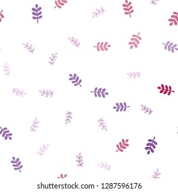 Light Purple, Pink vector seamless elegant template with leaves. Shining colored illustration with leaves in doodle style. Texture for window blinds, curtains.