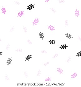 Light Purple, Pink vector seamless elegant template with leaves. New colorful illustration in doodle style with leaves. Pattern for design of fabric, wallpapers.