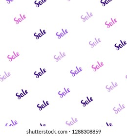 Light Purple, Pink vector seamless layout with discount words. Colorful set of  percentage signs in simple style. Pattern for ads, posters, banners of sales.