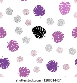 Light Purple, Pink vector seamless natural artwork with flowers, leaves. Creative illustration in blurred style with leaves, flowers. Design for wallpaper, fabric makers.