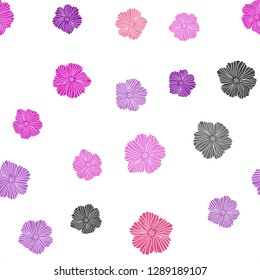 Light Purple, Pink vector seamless natural backdrop with flowers. Glitter abstract illustration with flowers. Template for business cards, websites.