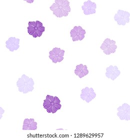 Light Purple, Pink vector seamless elegant background with flowers. Sketchy doodle flowers on white background. Design for textile, fabric, wallpapers.