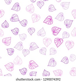 Light Purple, Pink vector seamless natural background with leaves. Decorative illustration with doodles on abstract template. Trendy design for wallpaper, fabric makers.