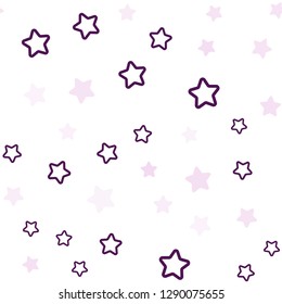 Light Purple, Pink vector seamless cover with small and big stars. Decorative shining illustration with stars on abstract template. Design for wallpaper, fabric makers.