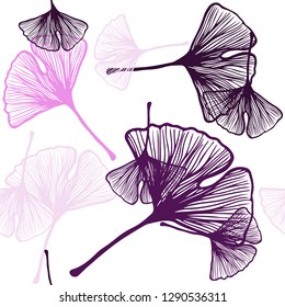 Light Purple, Pink vector seamless doodle layout with leaves. Colorful abstract illustration with leaves in doodle style. Texture for window blinds, curtains.