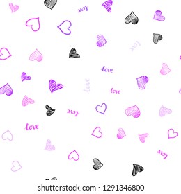 Light Purple, Pink vector seamless cover with quote LOVE YOU, hearts. Colorful gradient phrase LOVE YOU, hearts in abstract style. Pattern for trendy fabric, wallpapers.