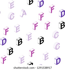 Light Purple, Pink vector seamless background with 3D signs of alphabet. Colorful gradient design in 3D style with signs of alphabet. Design for textile, fabric, wallpapers.