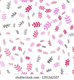 Light Purple, Pink vector seamless doodle layout with leaves, branches. Illustration with doodles on abstract template. Texture for window blinds, curtains.