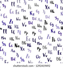 Light Purple, Pink vector seamless backdrop with english symbols. Abstract illustration with colored latin alphabet. Design for wallpaper, fabric makers.