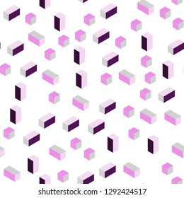 Light Purple, Pink vector seamless, isometric pattern in square style. Beautiful illustration with rectangles and squares. Design for textile, fabric, wallpapers.