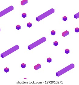 Light Purple, Pink vector seamless, isometric pattern in square style. Abstract gradient illustration with rectangles. Design for textile, fabric, wallpapers.