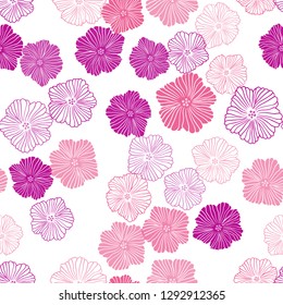 Light Purple, Pink vector seamless doodle pattern with flowers. Colorful illustration with flowers in doodle style. Template for business cards, websites.