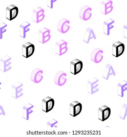 Light Purple, Pink vector seamless texture with 3D ABC characters. Modern geometrical illustration with 3D ABC english symbols. Pattern for trendy fabric, wallpapers.