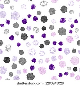 Light Purple, Pink vector seamless natural backdrop with leaves, flowers. Colorful illustration in doodle style with leaves, flowers. Pattern for trendy fabric, wallpapers.