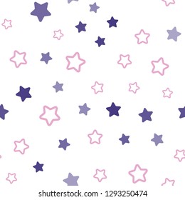 Light Purple, Pink vector seamless cover with small and big stars. Blurred decorative design in simple style with stars. Pattern for design of fabric, wallpapers.